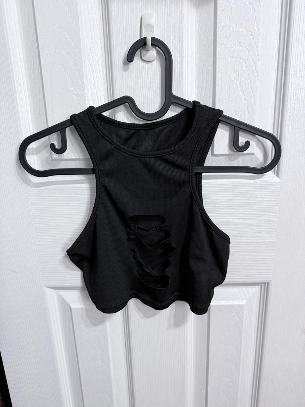 Black Women's Cropped Tank Top with Front Ladder Cutout